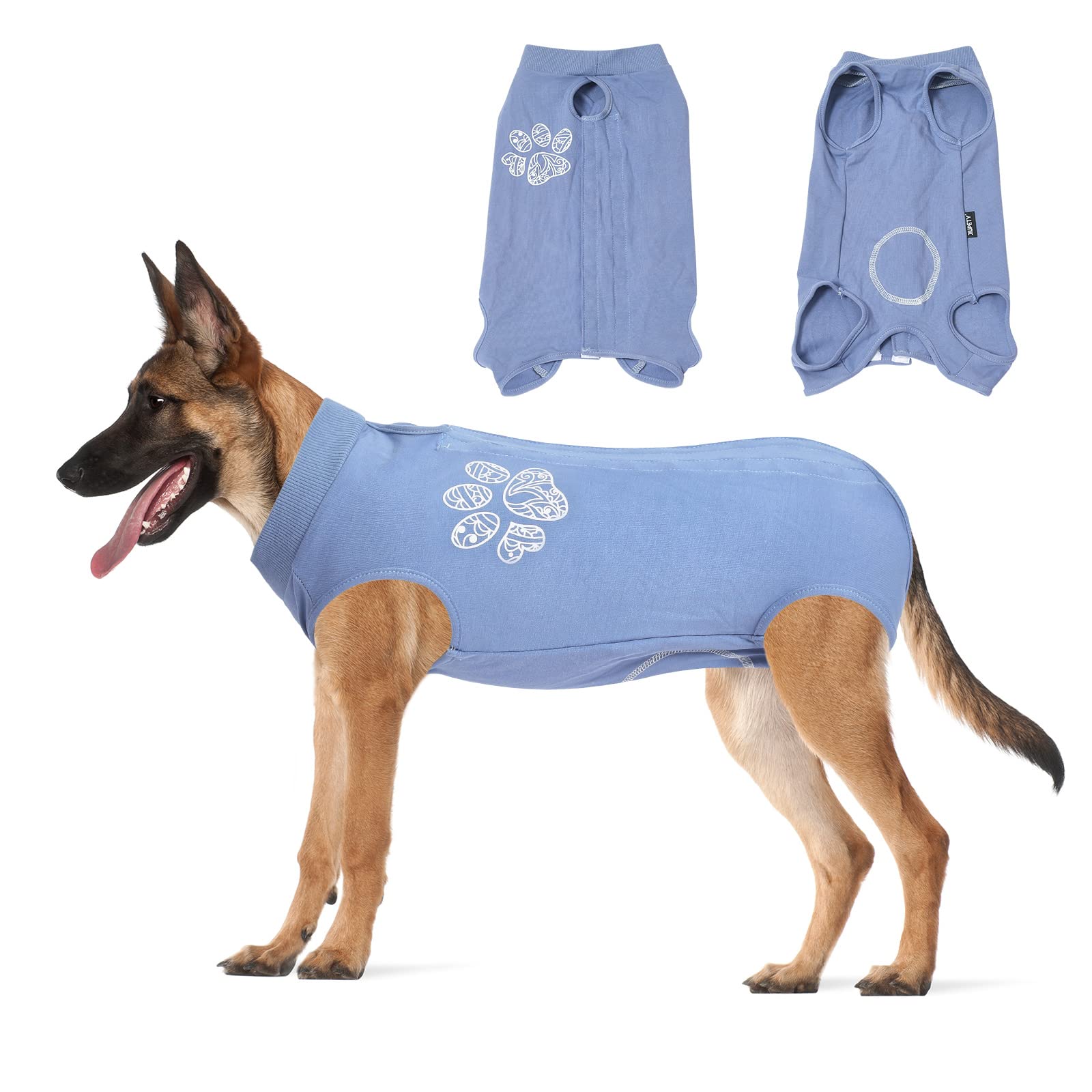Photo 1 of Jiupety Dog Recovery Suit Adjustable, Not Fit Slim and Long Body, Dogs Suit for Surgery Recovery, 3XL Size, Anti-Licking Surgical Dog Onesies, Blue & Paw
