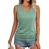 AUTOMET Womens Tank Tops 2026 Sleeveless V Neck Ruched Top Summer Outfits Dressy Casual Shirts Basic Tees Trendy Clothes