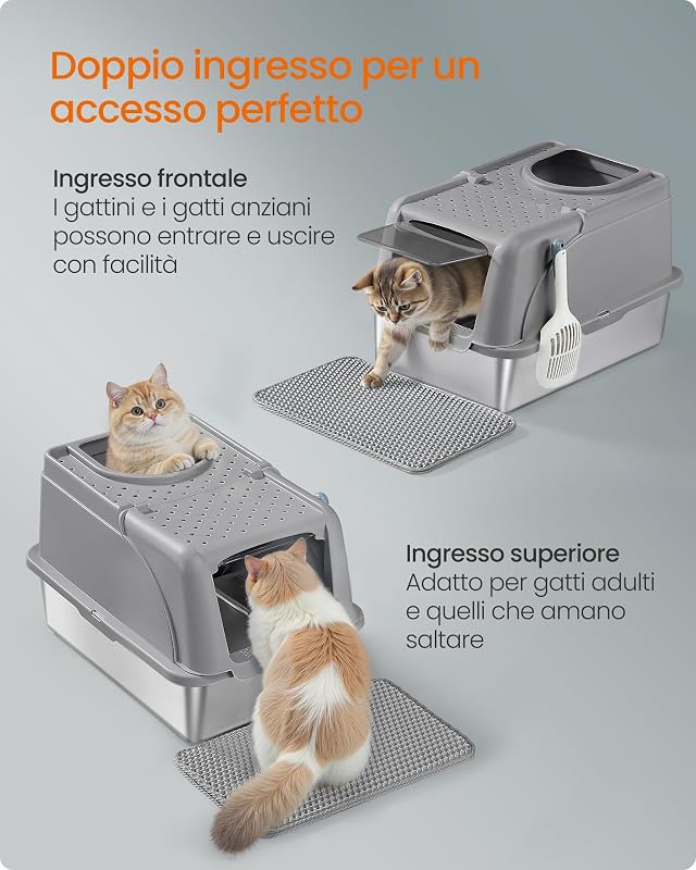 Lettiera per Gatti Chiusa in Acciaio Inox, 61 x 40 x 36,5 cm