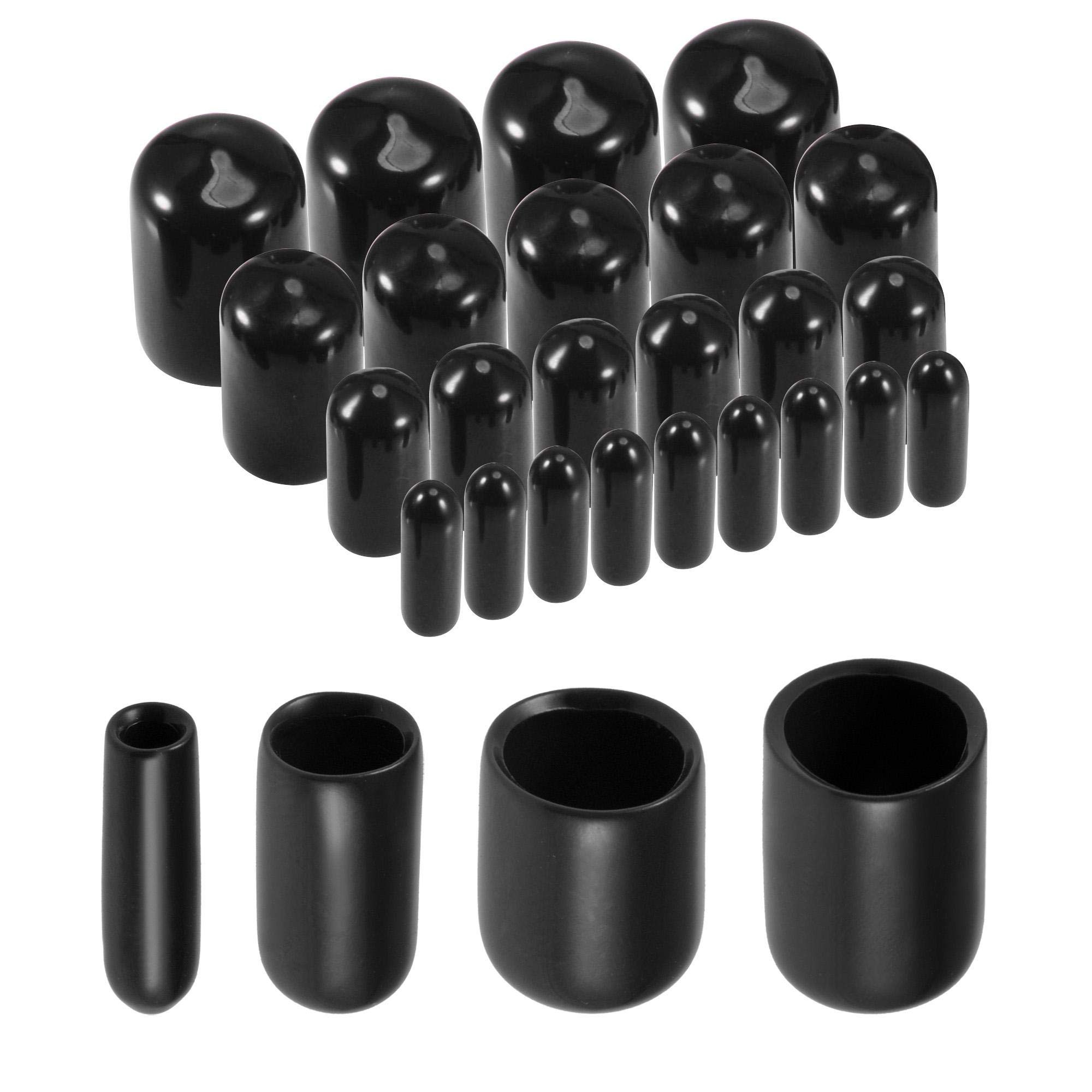 sourcing map 80pcs Round Rubber End Caps 3mm 6mm 9mm 12mm Black Vinyl Cover Screw Thread Protectors Assortment Kit