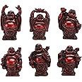 Brass Statu BRABUD 2.5'' Red Resin Laughing Buddha Figurines Good Gift and Collection Set of 6 (Big red)