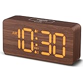 uscce Wooden Digital Alarm Clocks for Bedrooms: Dimmable Dual Alarm Clock with Large Numbers for Bedside Desk - Loud Alarm for Heavy Sleepers with Volume Control - Wood Decor & Gifts
