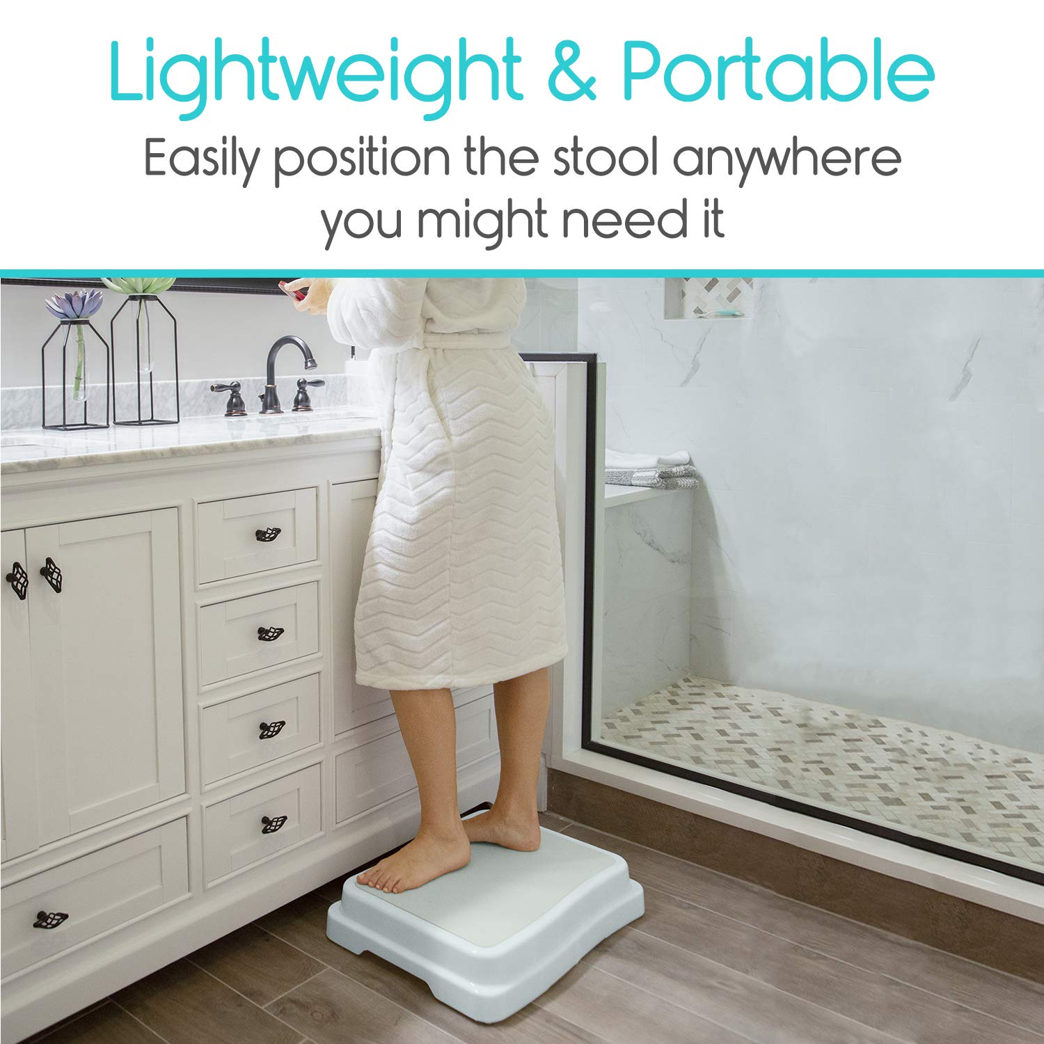 Vive Bath Step (4") Slip Resistant Shower Stepping Stool Elevated