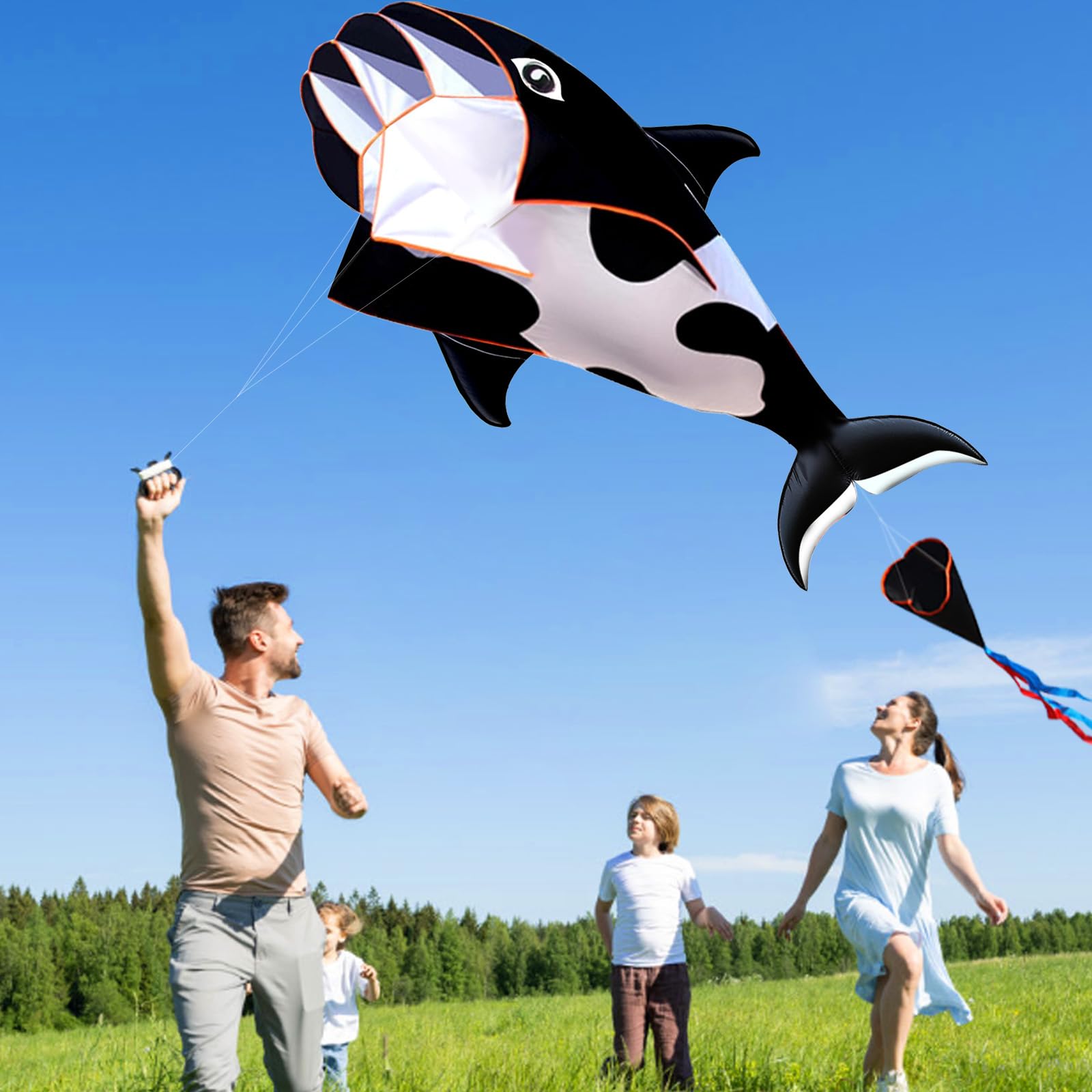 HENGDA KITE 3D Kite for Kids and Adults,Easy to Fly,Excellent Fabric and Structure Design，Huge Frameless Soft Parafoil Giant Whales Dolphins Kite