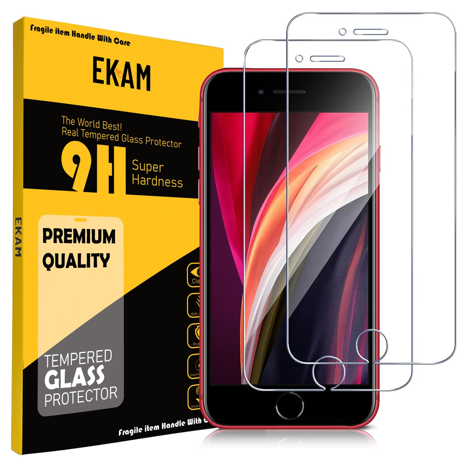 [2 Pack] Tempered Glass Screen Protector For iPhone SE 2022 / iPhone SE 2020 Scratch Resistance Protection 9H Hardness HD Transparent Shatter Proof Film Compatible with iPhone SE 2022 / SE 2020