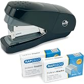 Rapesco 1688 Less Effort Flat Clinch Stapler, 35 Sheet Capacity, Black | Flat Clinch Mechanism, Includes 2000 High Capacity 15/64" Staples, Less Effort, ECO Material, Staple Viewing Window