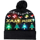 COSYOO Christmas Beanie Hat, LED Light Up Christmas Knitted Hat with 6 Colorful LEDs, Elastic Knitted Beanie Hat