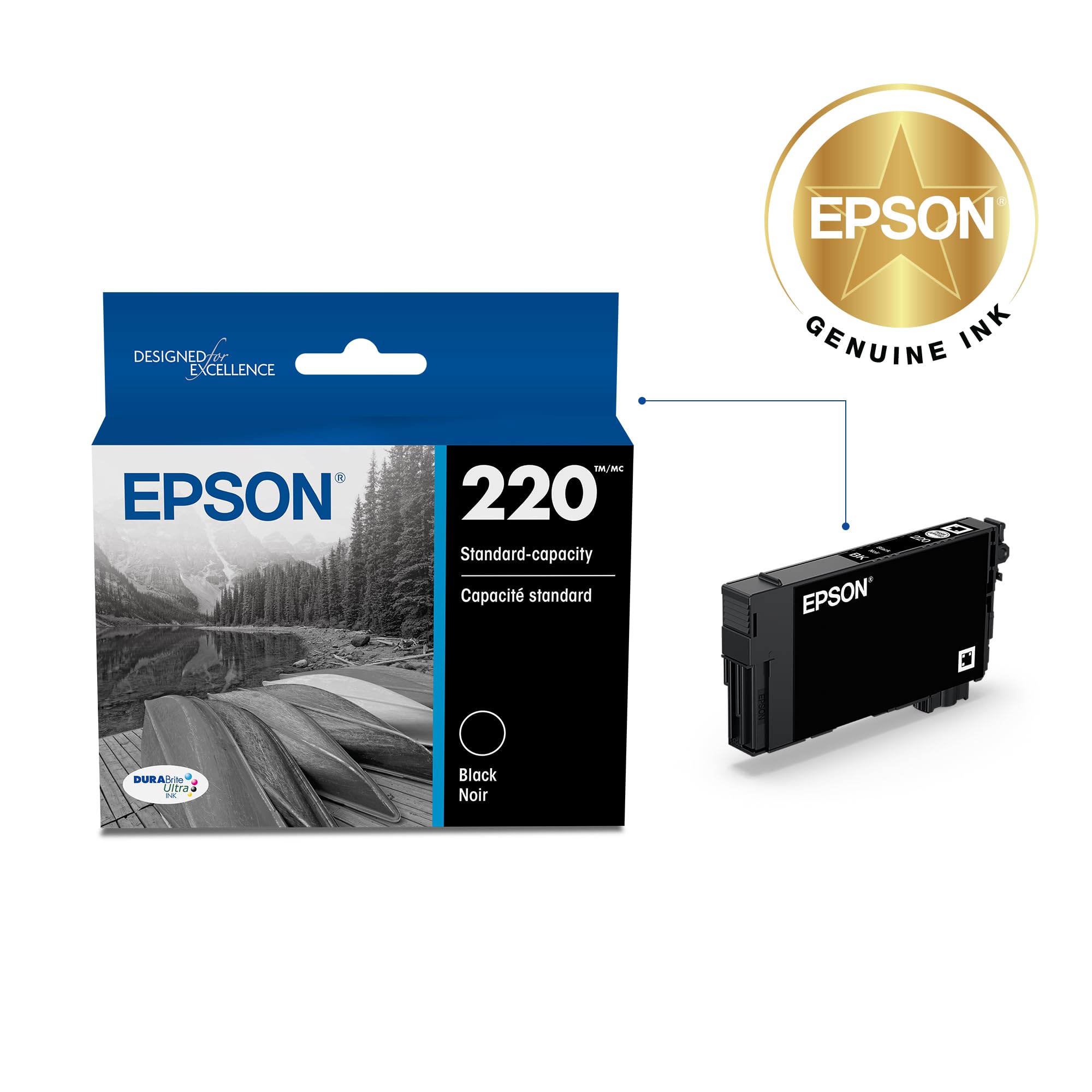EPSON 220 DURABrite Ultra Ink Standard Capacity Black Cartridge (T220120-S) Works with WorkForce WF-2630, WF-2650, WF-2660, WF-2750, WF-2760, Expression XP-320, XP-420, XP-424