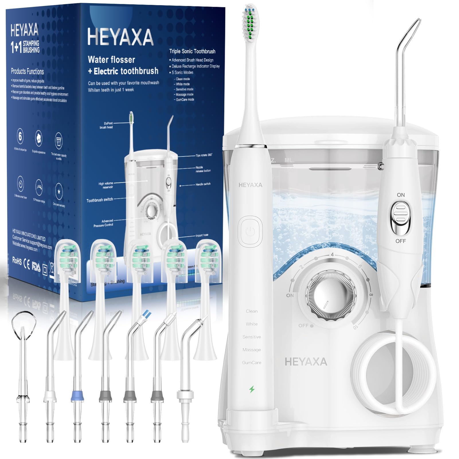 Photo 1 of Water Flosser & Ultrasonic Electric Toothbrush Combo, 600ML Water Dental Flosser Toothbrush with 7 Jet Tips, 10 Adjustable Water Pressure, 5 Toothbrush Heads for Home Use, Gums, Braces