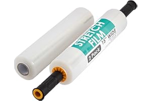 Innovative Haus 2 Pack Stretch Wrap Stretch Film Roll with Handles for Pallet Wrapping. 1000 Feet 60 Gauge 15 Inch Wide Shrink Wrap for Moving. Clear Plastic Wrap. Surface Protection for Furniture.