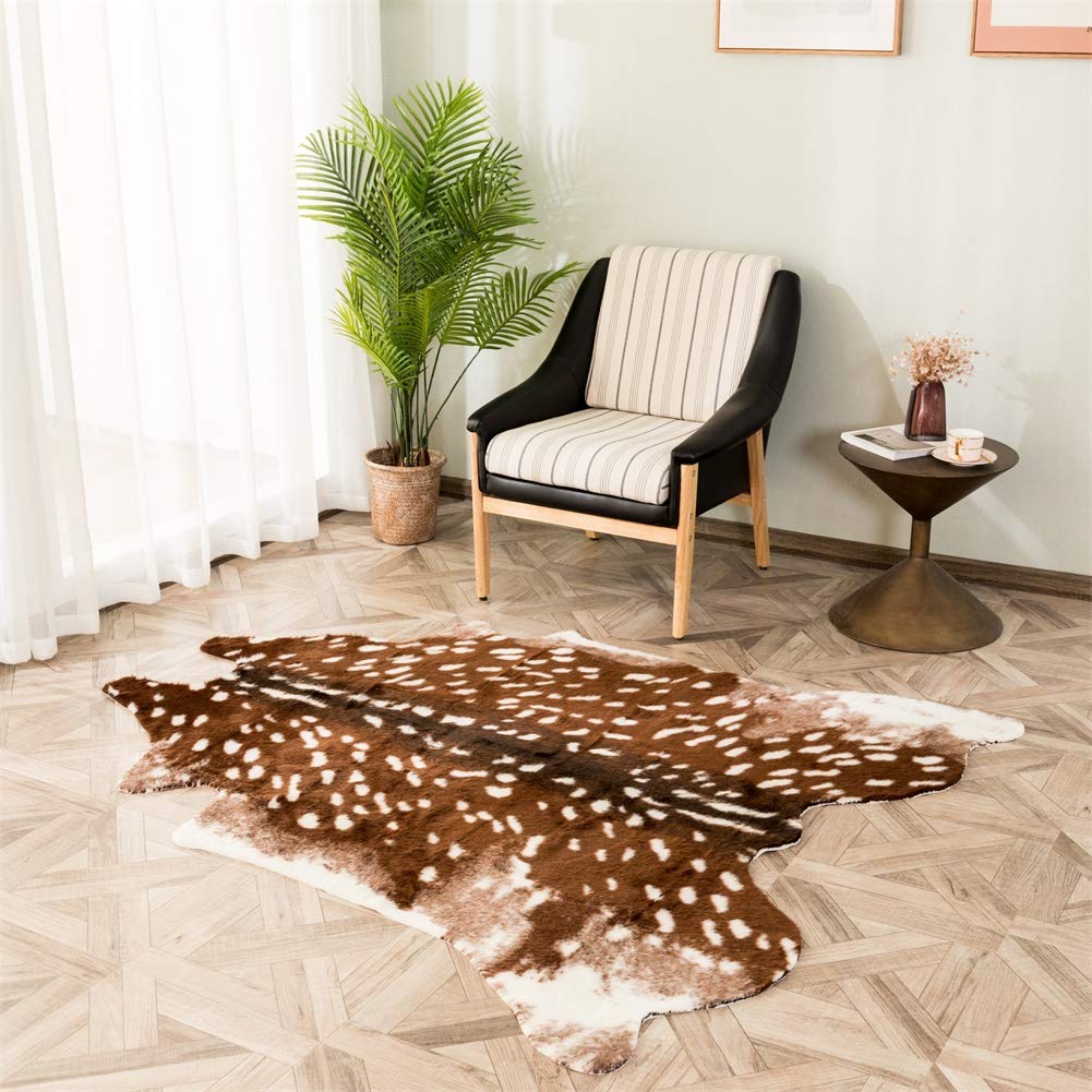 Faux Cowhide Area Rug, Sika Deer Print Hide Rug