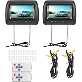 2Pcs 7 Inch Headrest Dispaly, Adjustable HD Headrest LCD Video Display | Dual Channel IR Remote,Easy Setup&amp; 2 Video Inputs,5W Low Power for All Backseat Passengers,800x480,Black