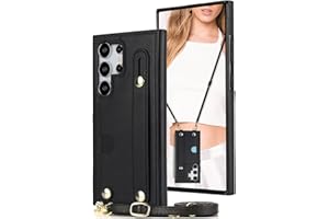 CCSmall for Samsung Galaxy S24 Ultra Case (Not S24) with Stand for Women, Crossbody Lanyard & Wristlet Strap Case Phone Cover for Samsung Galaxy S24 Ultra KB Black