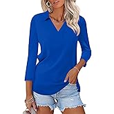 LOMON 3/4 Length Sleeve Womens Tops 2026 Spring Summer Collared Polo Shirts V Neck Casual Basic Polos Tees Shirt