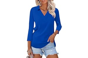 LOMON 3/4 Length Sleeve Womens Tops 2026 Spring Summer Collared Polo Shirts V Neck Casual Basic Polos Tees Shirt
