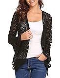 DealwellWomen's Bell Sleeve Open Front Cardigans Lace Crochet Loose Casual Cover Up