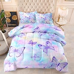 CVHOUSE Butterfly Reversible Comforter Set,Rainbow