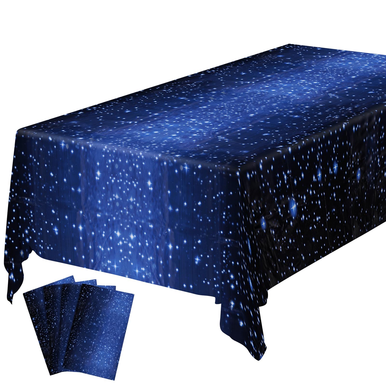 OSDUE Starry Theme Party Tablecloth, 4 Pack 137 x 274 cm Happy Birthday Table Cover,Plastic Disposable Tablecloth, Party Fold Table Cover Birthday Decoration Supplies for Girls Boys