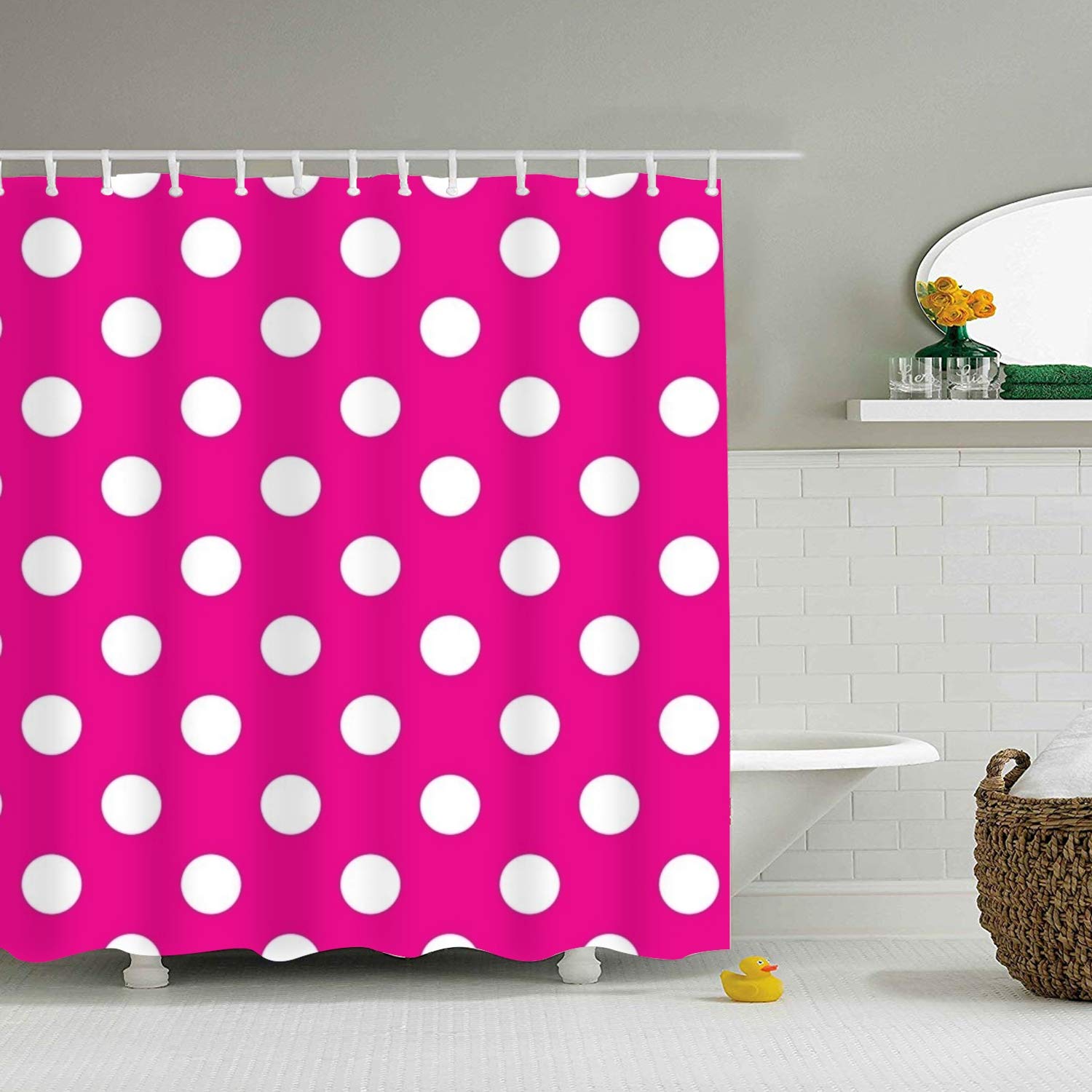Amazon Com Wanl Hot Pink Polka Dot Shower Curtain Bath