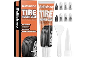 Bellisinno Tire Repair Glue, Rubber Cement for Sidewall Fixes, Includes Two Sizes of Repair Nails, Complete Kit for Car, Motorcycle, Bike, Off-Road, Truck, Tractor (50ml) (50ml)