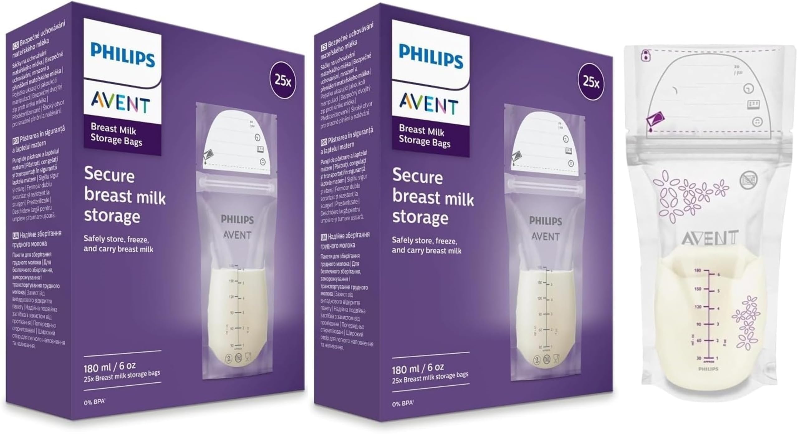 Photo 1 of Philips AVENT Breast Milk Storage Bags, Clear, 6 Ounce, 50 Pack, SCF603/50