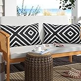 Merrycolor Set of 2 Outdoor Waterproof Throw Pillow Covers 12x20 Black and White Pillow Covers Geometric Decorative Square Pillowcases Farmhouse Boho Outdoor Pillows for Patio Furniture