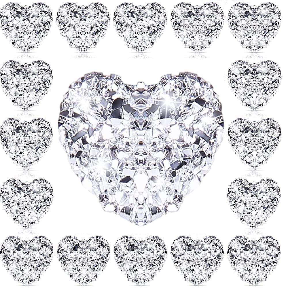 100 Pcs Heart Shaped Silver Gems Heart Embellishments Flat Back Resin Rhinestones for Crafts Crystal Stick on Gems Card Making Embellishments for DIY Craft Decor,12 mm