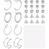 Longita Fake Nose Ring Fake Lip Piercing Non Piercing Lip Ring Hoop Stick on Snake Bites Faux Eyebrow Piercings Clip on Earring Cuffs Small Earring Hoop no Pierced