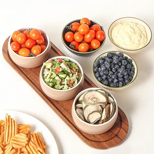 Wareland Small Serving Bowls Wooden Tray, Chip Dip Set, 15oz