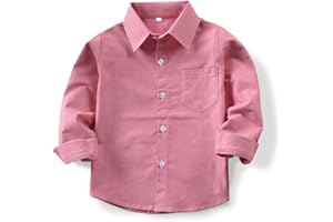 OCHENTA Little Big Boys' & Men's Long Sleeve Button Down Oxford Casual Dress Shirt