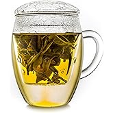 Creano Tea Glass with Infuser and Lid 400ml - Large Tea Cup - Microwave & Dishwasher Safe - Loose Leaf Tea Maker Gift Set