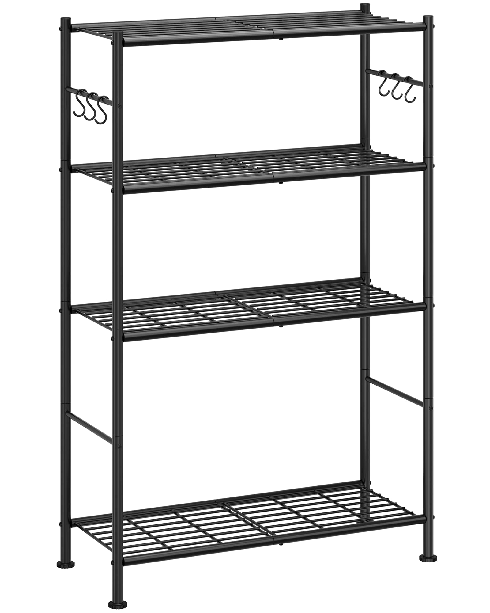 Photo 1 of Sakugi Storage Shelves - 4-Tier Spacious Shelf Organizer with Hooks & Leveling Feet, Easy to Assemble, Rust-Resistant Garage Shelving for Kitchen, Pantry, Bedroom, 33.2" x 12.7" x 57.3", Black