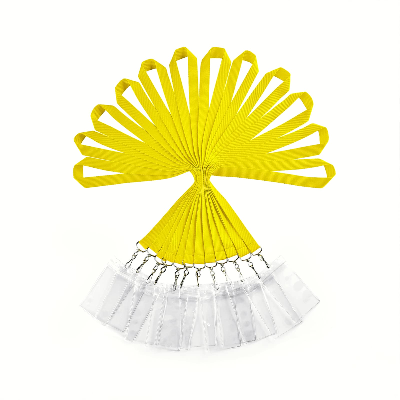 12 Pack Lanyard with ID Card Holder, Durable Rainbow Neck Lanyards Straps with Clear Waterproof Holders in Bulk, Yellow