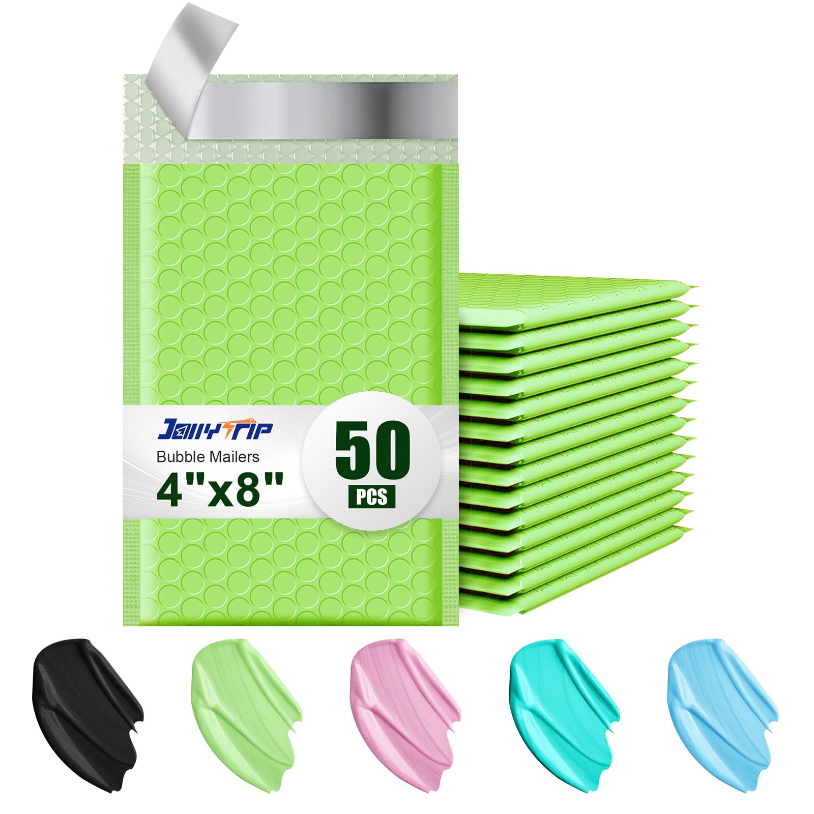 Photo 1 of JollyTrip Poly Bubble Mailers 4x8 Padded Envelopes #000 50pcs, Self Seal Shipping Envelopes Padded Packaging for Small Business (Light Green)