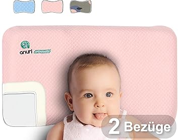 ANURI® | Baby-Kissen gegen Plattkopf und Kopfverformung I 2-SCHICHTEN Protect System | Baby-Kopfkissen aus Anti-Allergen Memo
