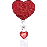 Rose Heart Nurse Cute Valentines Day Retractable Badge Reel ID Tag, with Alligator Clip,24in Nylon Cord, Nurse Office Employee Name Badge