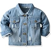 Toddler Baby Boy Girls Denim Jacket Button Down Basic Ripped Hoodie Jeans Coat Kid Cowboy Outwear Casual Clothes