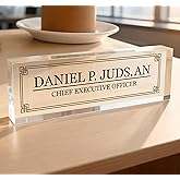 Personalized Crystal Desk Name Plate – Custom Office Name Sign with Printed Title, Elegant Acrylic Desk Decor, Executive or Employee Gift, Company Logo Option, Professional Desk Accessory, 8"x2.5"