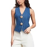 YEXPINE Womens Denim Vest Sleeveless V Neck Button Down Jean Jacket Fitted Jean Suit Waistcoat Vest Top