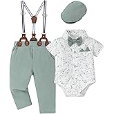 Coco&RARA Baby Boy Clothes Suits Infant Tuxedo Gentleman Dress Shirt with Bowtie Beret Suspender Pants Outfit Sets 0-18M