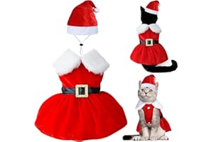 GOYOSWA Cat Kitten Christmas Outfit Cat Christmas Dress Santa Costume Clothes Dog Holiday Outfit Pet Santa Hat Dresses for Kittens Cats Puppy (Dress & Hat, Small)