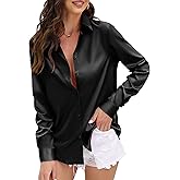 CUNLIN Womens Soft Satin Silk Leopard Button Down Shirts for Women Silky Long Sleeve Work Shirt Dress Blouses Tops