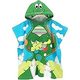 BANGSAUR Kids Hooded Towel Bath Beach Soft Cotton Towels Boys Absorbent Pool Wrap with Hood Baby Toddler Poncho Robe(Green Dinosaur,3-4Years/Height:33"-43")