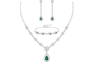 EVER FAITH Bridal Jewelry Set Stunning Teardrop Cubic Zirconia Birthstone Necklace Bracelet Earrings for Woman