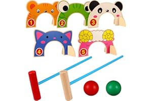TOYANDONA Kids Croquet Set, Cartoon Animal Croquet Set Kids Lawn Games Wooden Croquet Set for Boys Girls