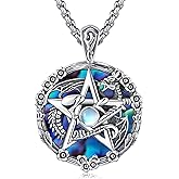 LOOVE Pentagram Necklace Sterling Silver Triple Moon Goddess/Celtic Knot Witches Knot/Ankh/Sun and Moon/Hecate/Lilith/Santa Muerte/Tetragrammaton Pendant Necklace Pagan Wiccan Magic Egyptian Amulet Jewelry for Women Men