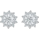 EVER FAITH Holiday Jewelry 925 Sterling Silver Full Cubic Zirconia Snowflake Flower Stud Earrings Christmas Winter Accessories Gifts for Women