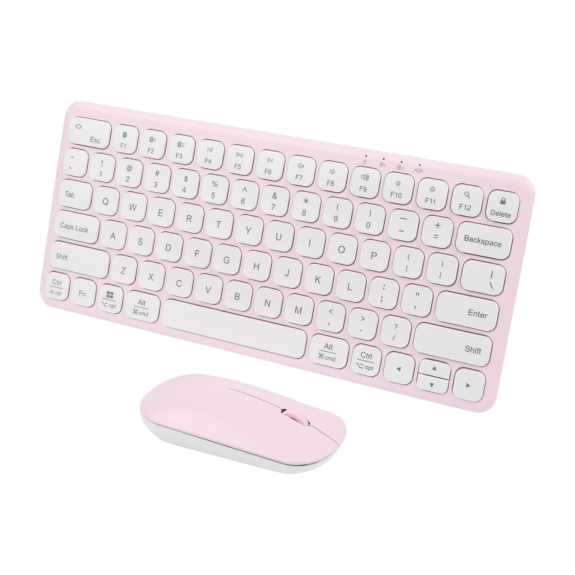 Photo 1 of 3 Mode Bluetooth Wireless Keyboard and Mouse Set, BT/2.4G, 3 Devices Connectable, Shared USB Receiver, Ultra Thin Rechargeable Quiet 78 Keys for PC/Laptop/Tablet/Windows/MacBook/iMac (Pink)