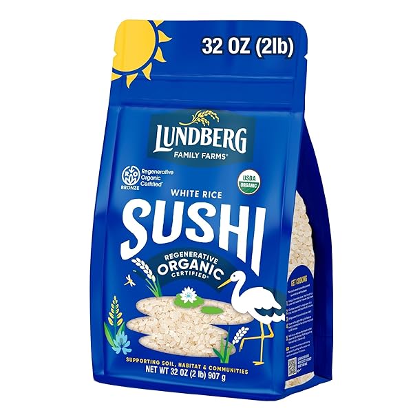 LUNDBERG ORGANIC CALIFORNIA SUSHI RICE – SHORT GRAIN RICE, WHITE JAPANESE-STYLE STICKY RICE FOR PERFECT SUSHI ROLLS, RICE BOWLS, AND MOCHI, WHITE RICE GROWN IN CALIFORNIA, 32 OZ