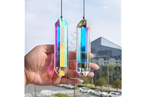 HDCRYSTALGIFTS 2PCS 5" Large Crystal Sun Catcher Prisms for Windows, AB Colored Hexagone Hanging Crystal Suncatchers, Rainbow Glass Ornaments for Christmas Tree,Home,Garden